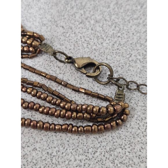 Gold Beaded Multicolor 5 Strand Necklace Lobster Clasp - Picture 3 of 4